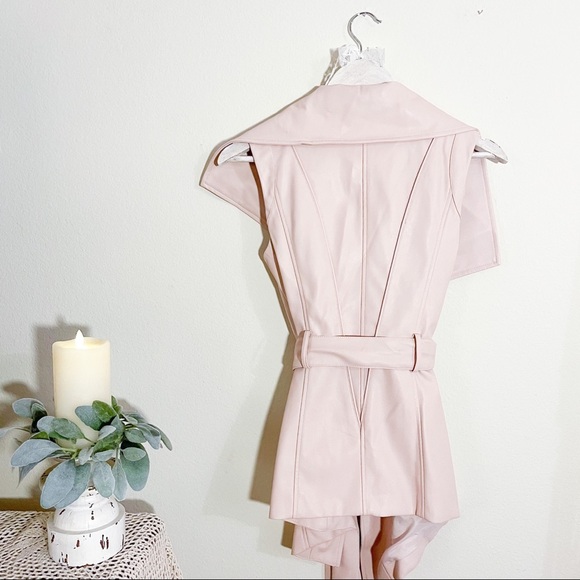Bebe Pink Asymmetrical Faux Leather Vest with Belt - Picture 5 of 10